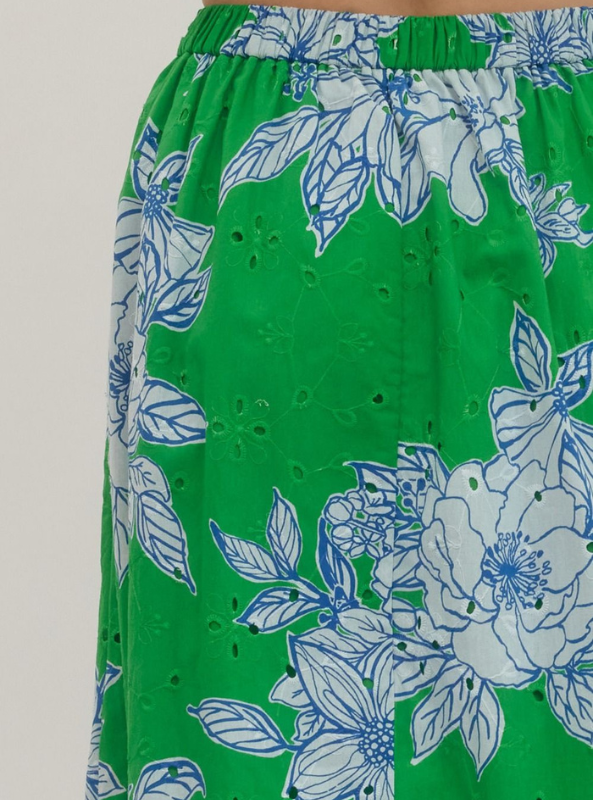 Botanical Print Midi Skirt- Green