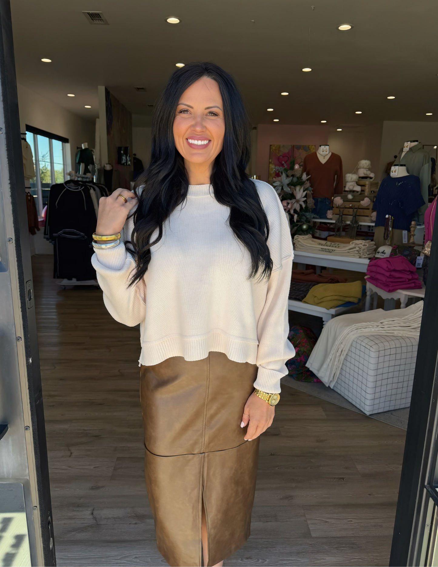 Brown Midi Leather Skirt