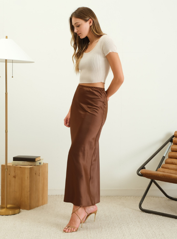 Brown Satin Slip Skirt - Tres Chic Boutique