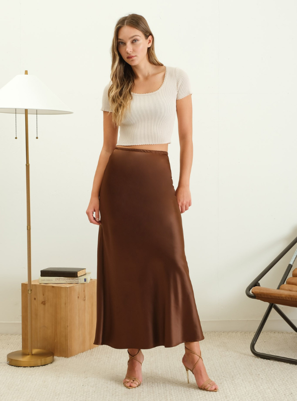 Brown Satin Slip Skirt - Tres Chic Boutique