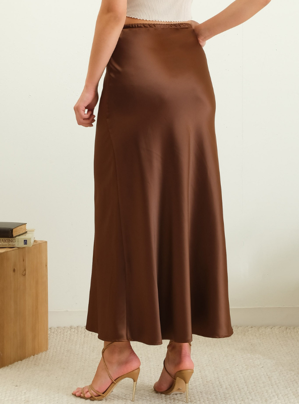 Brown Satin Slip Skirt - Tres Chic Boutique