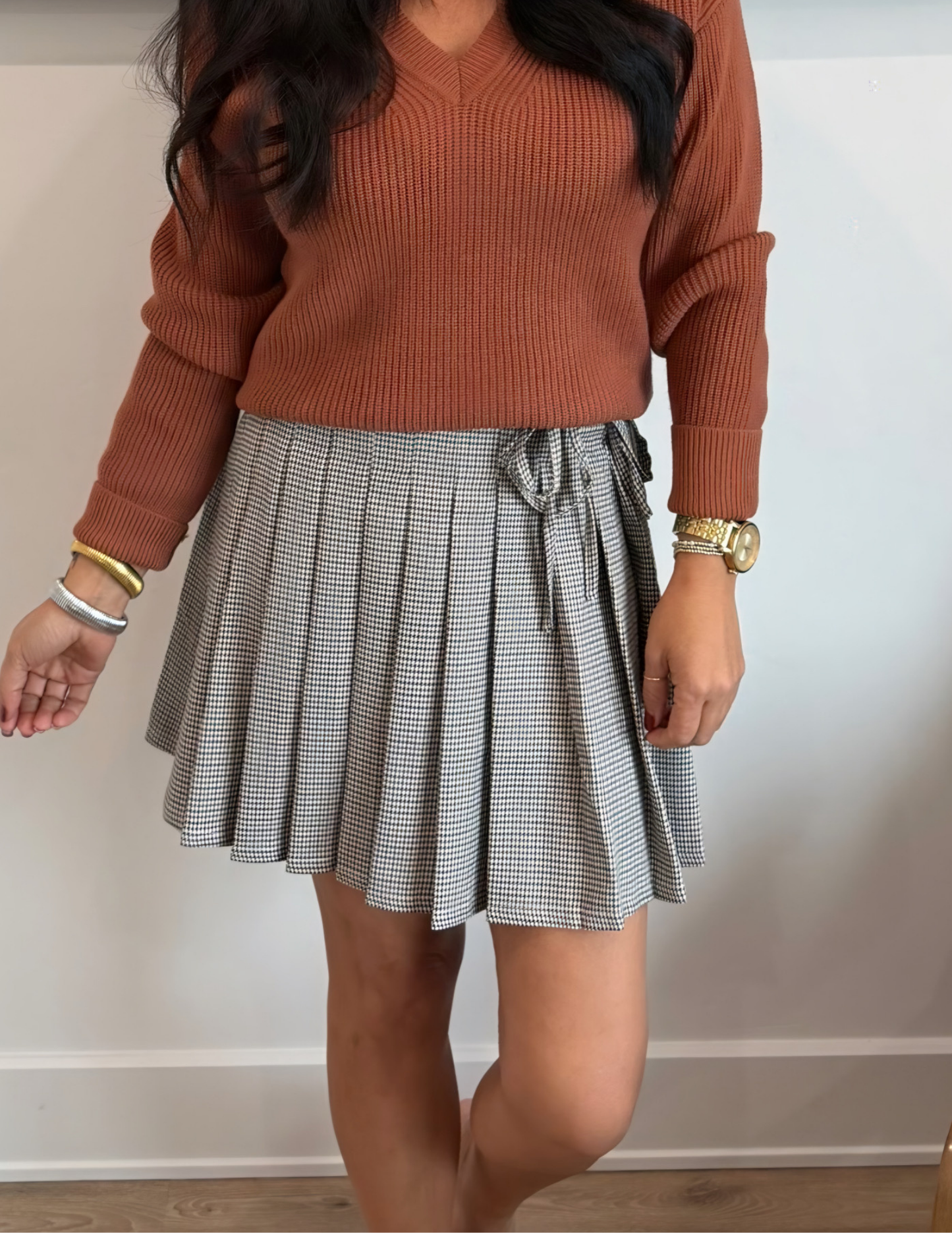 Checkered Mini Pleated Skirt