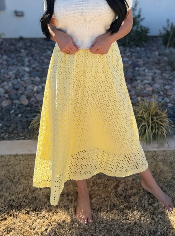 Eyelet Midi Skirt- Lemon