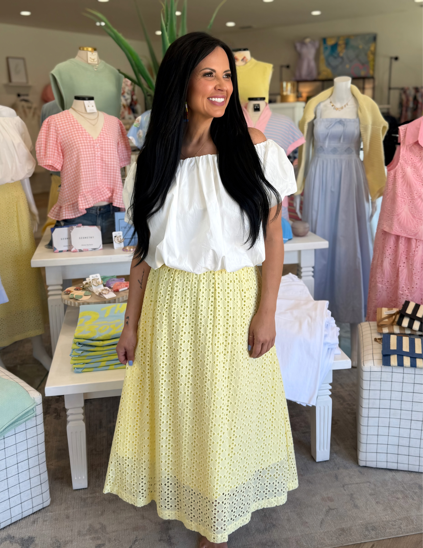 Eyelet Midi Skirt- Lemon