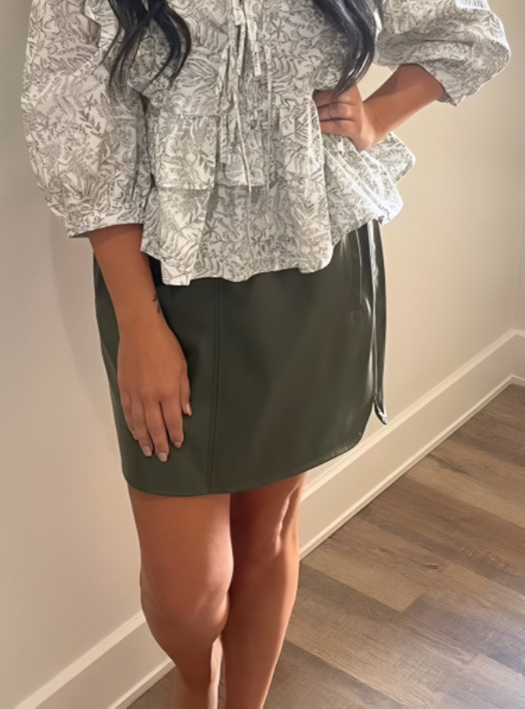 Olive Faux Leather Mini Skirt - Tres Chic Boutique