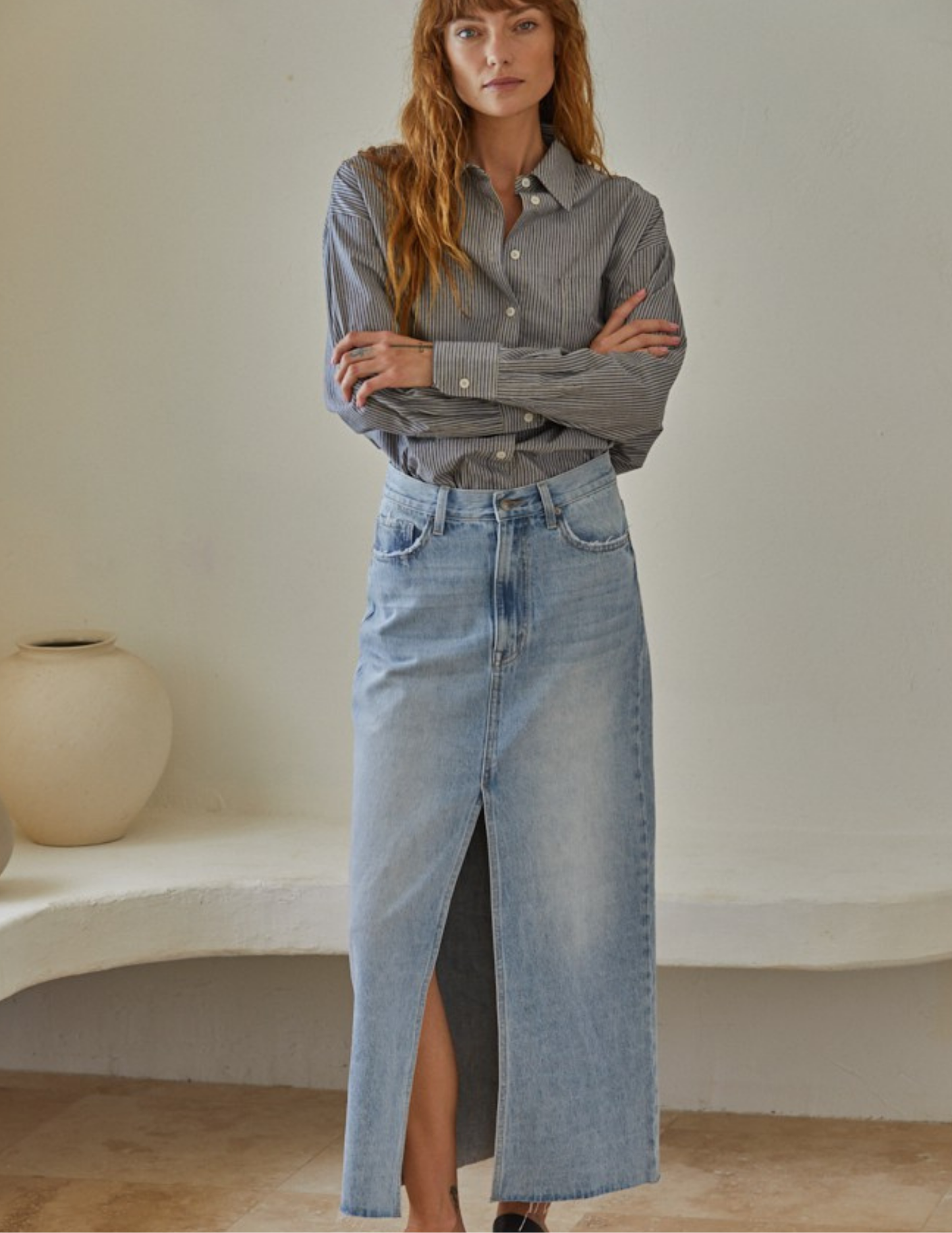 Thrill Ride Denim Skirt- Light Denim