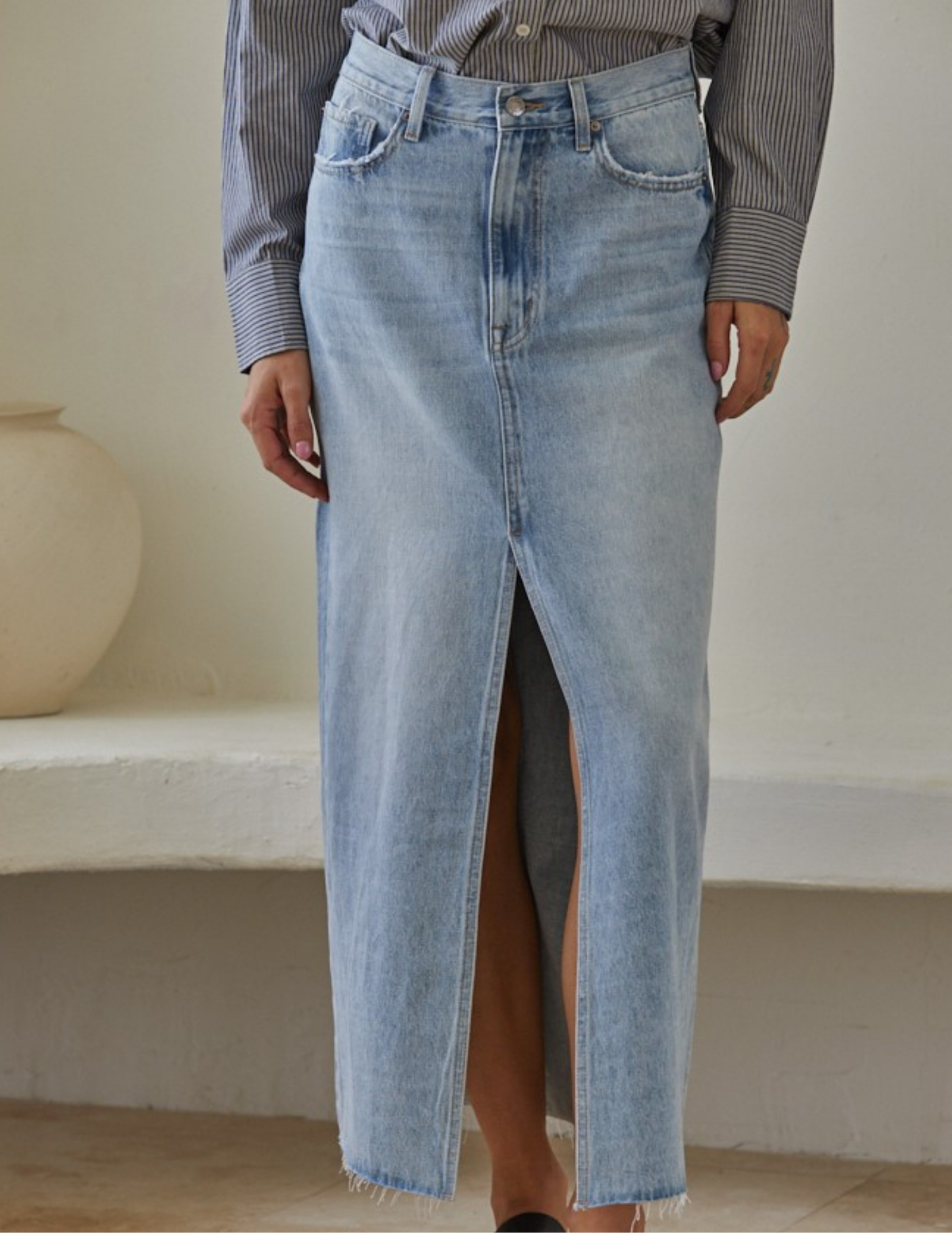 Thrill Ride Denim Skirt- Light Denim