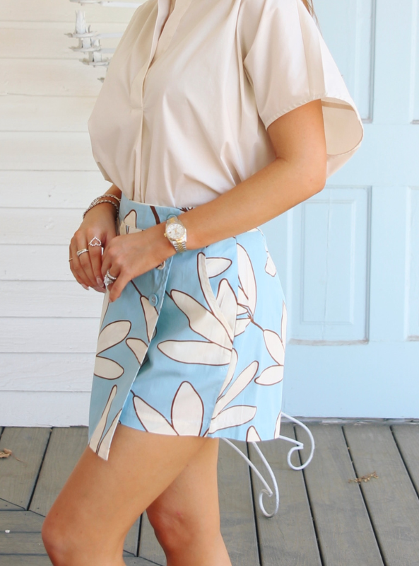 Karlie- Palm Leaf Floral Skort- Blue