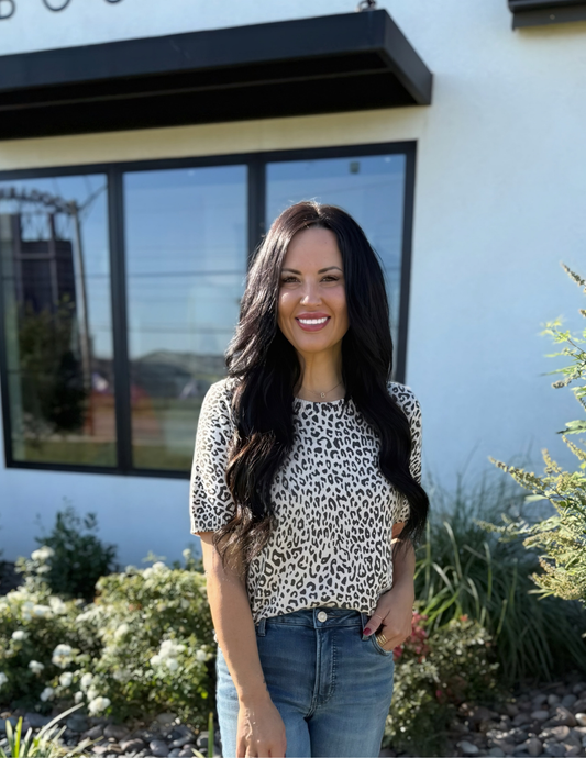 Animal Print Short Sleeve Sweater - Tres Chic Boutique