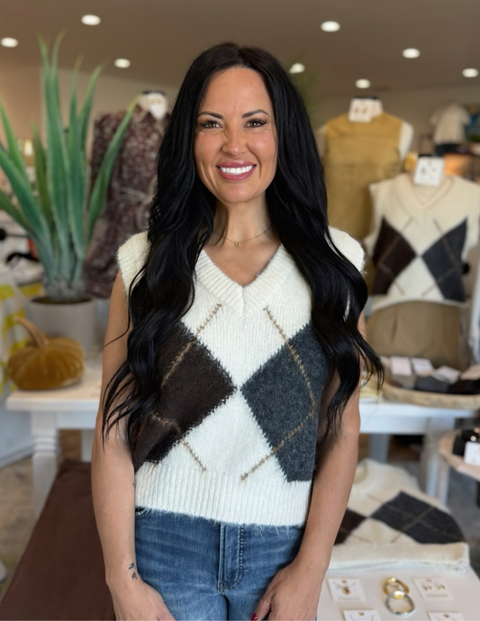 Argyle Pattern Sweater Vest - Tres Chic Boutique