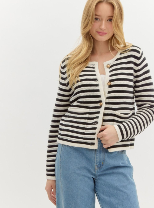 Black Striped Cardigan