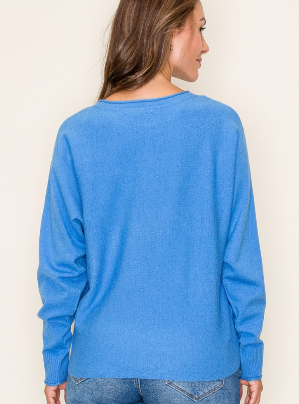 Blue Crew Neck Sweater - Tres Chic Boutique