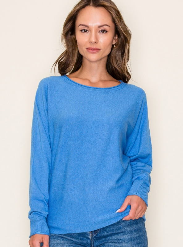 Blue Crew Neck Sweater - Tres Chic Boutique