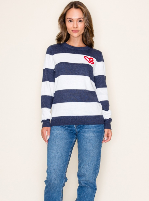 Navy Embroidered Sweater - Tres Chic Boutique