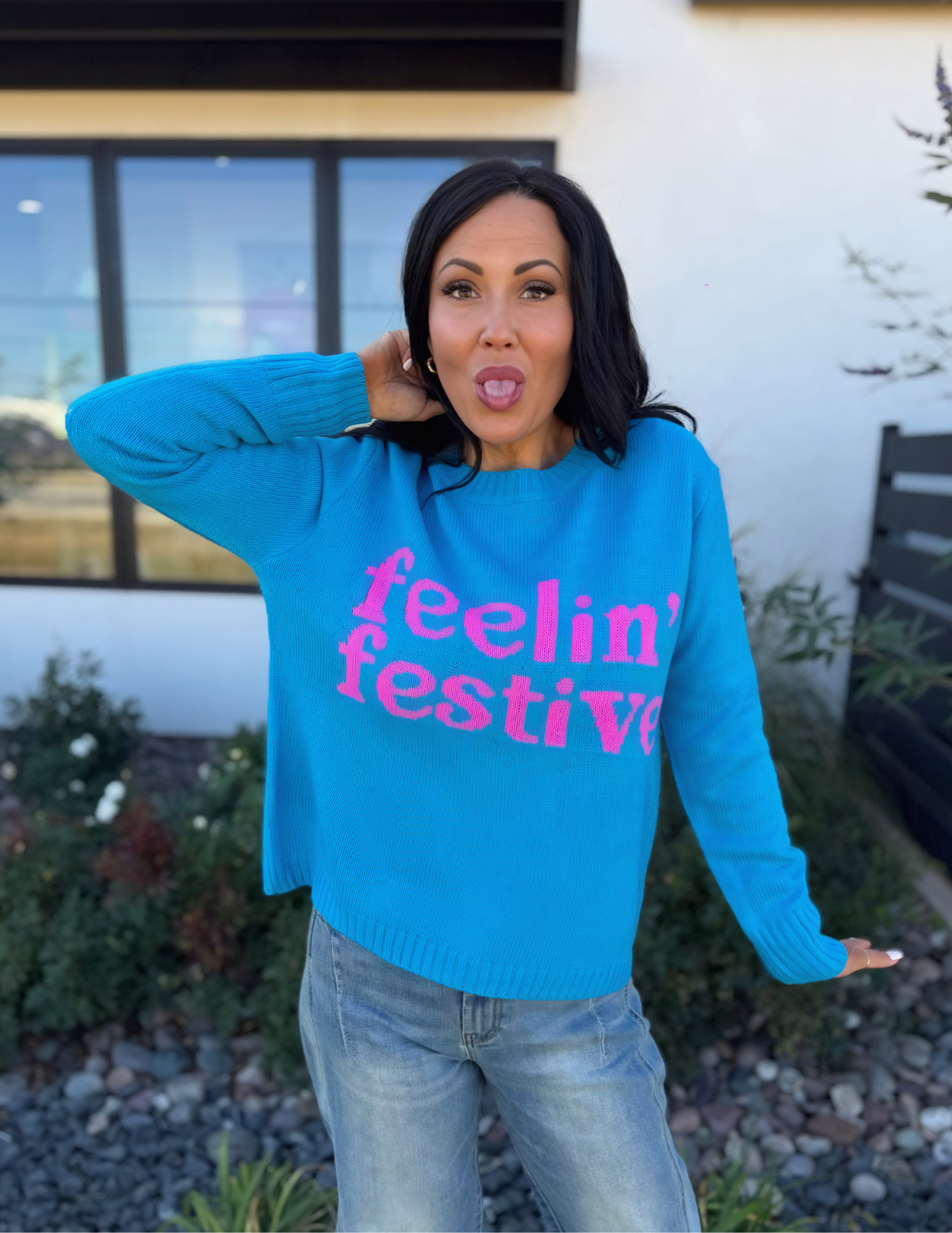 Blue Feelin' Festive Sweater