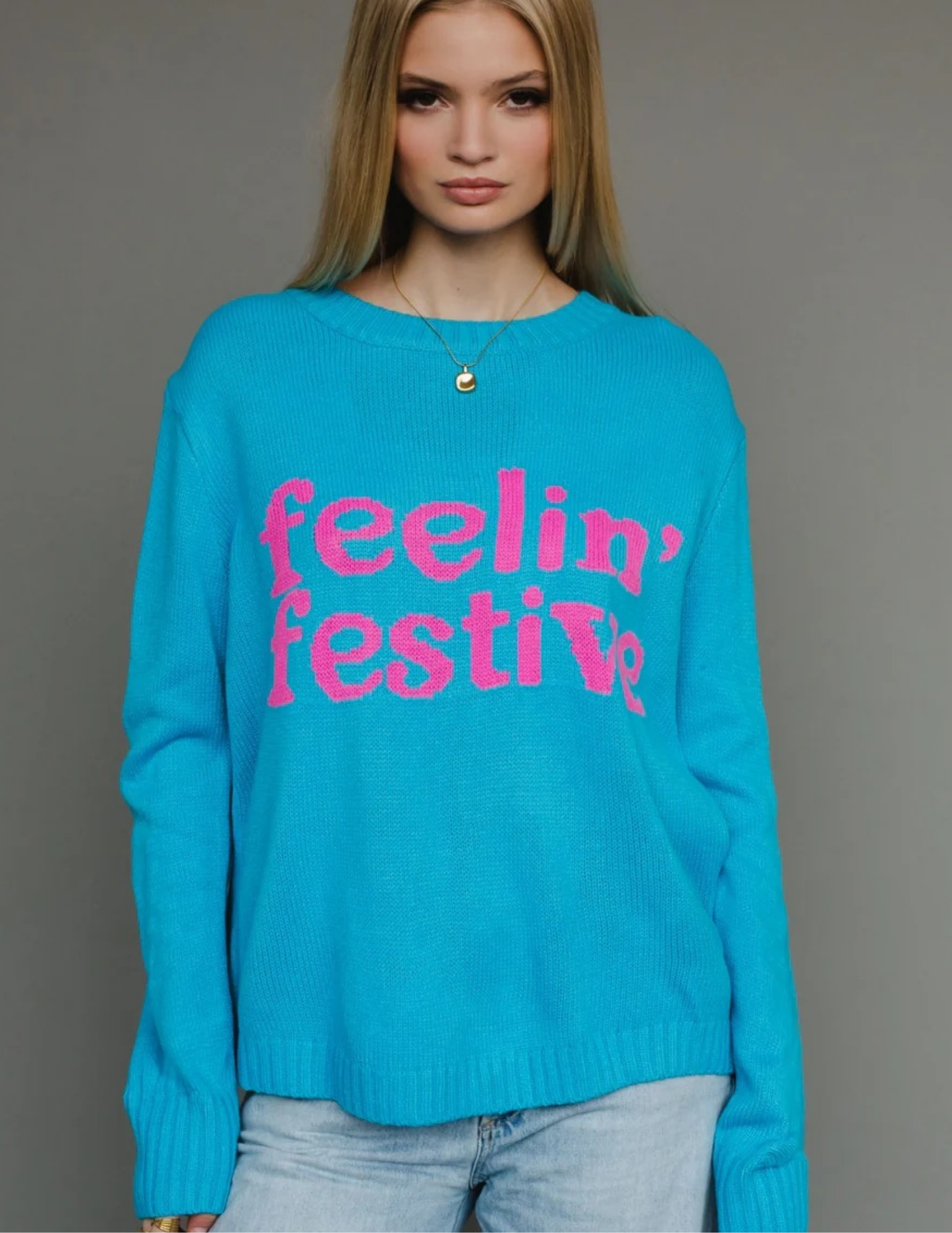 Blue Feelin' Festive Sweater