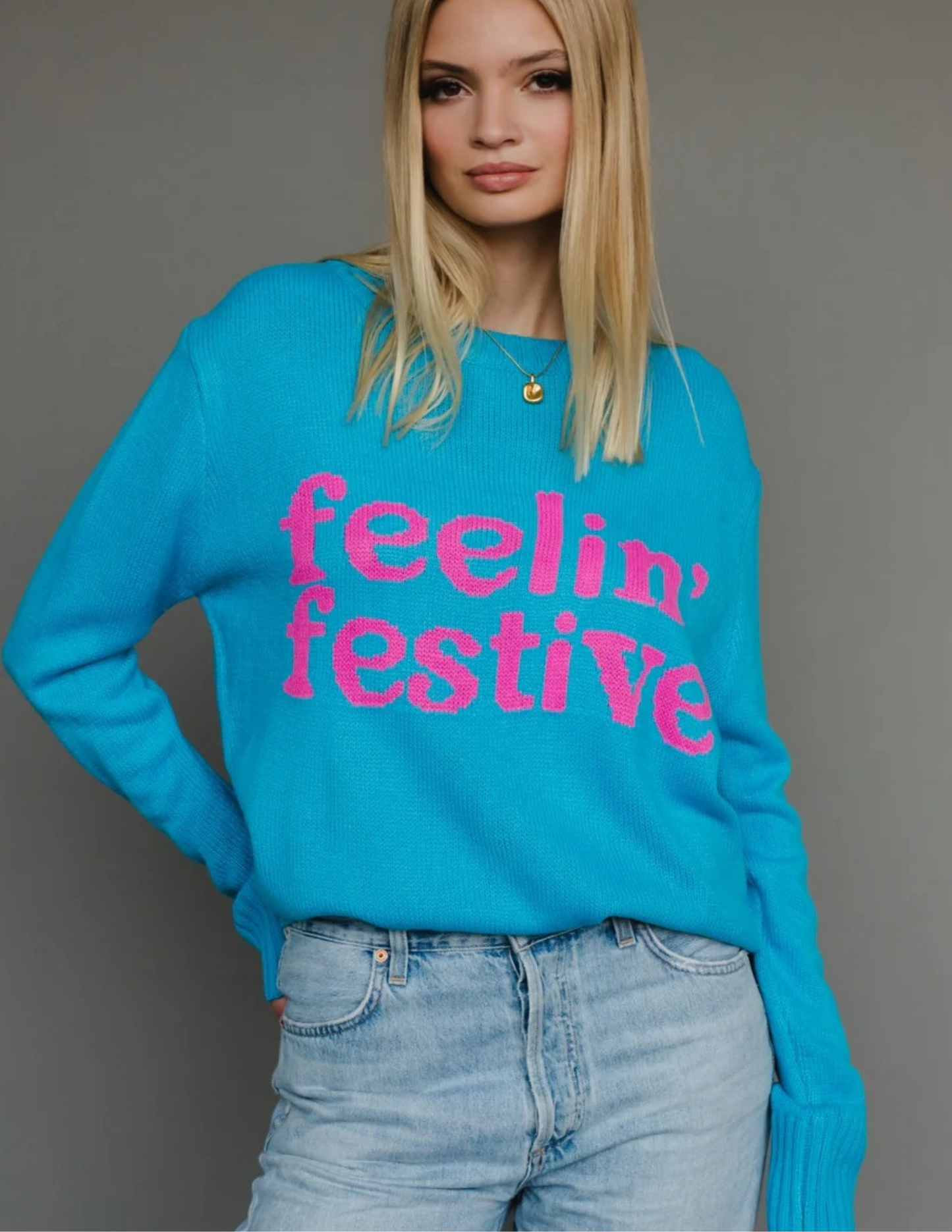 Blue Feelin' Festive Sweater