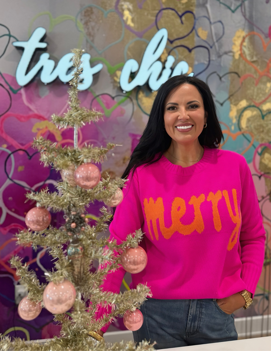 Bright Pink Merry Sweater