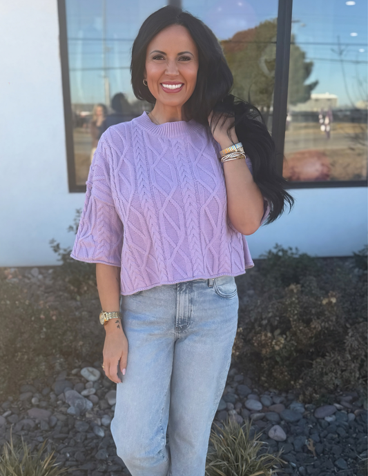 Cable Knit Lightweight Sweater- Lavender