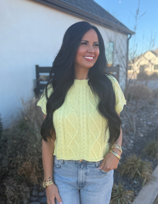 Cable Knit Texture Top- Lemon