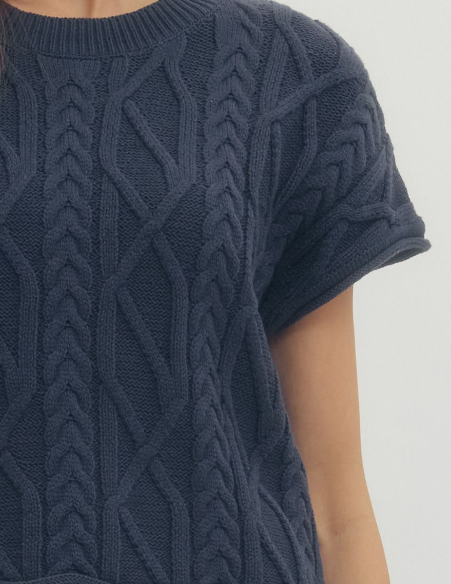Cable Knit Texture Top- Navy
