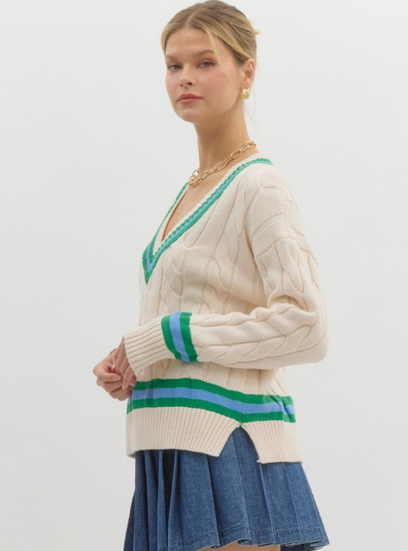 Cable Knit V-Neck Sweater