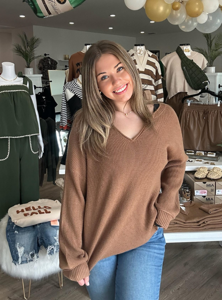 Cinnamon V-Neck Sweater - Tres Chic Boutique