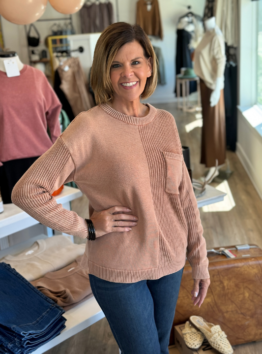 Crew Neck Textured Sweater - Tres Chic Boutique