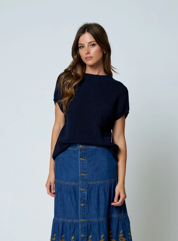 Della Knit Top- Navy