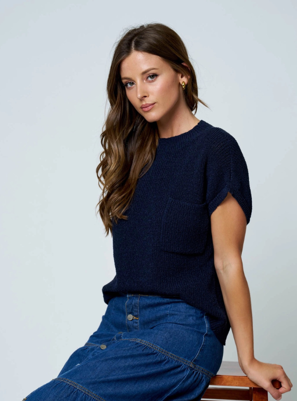 Della Knit Top- Navy