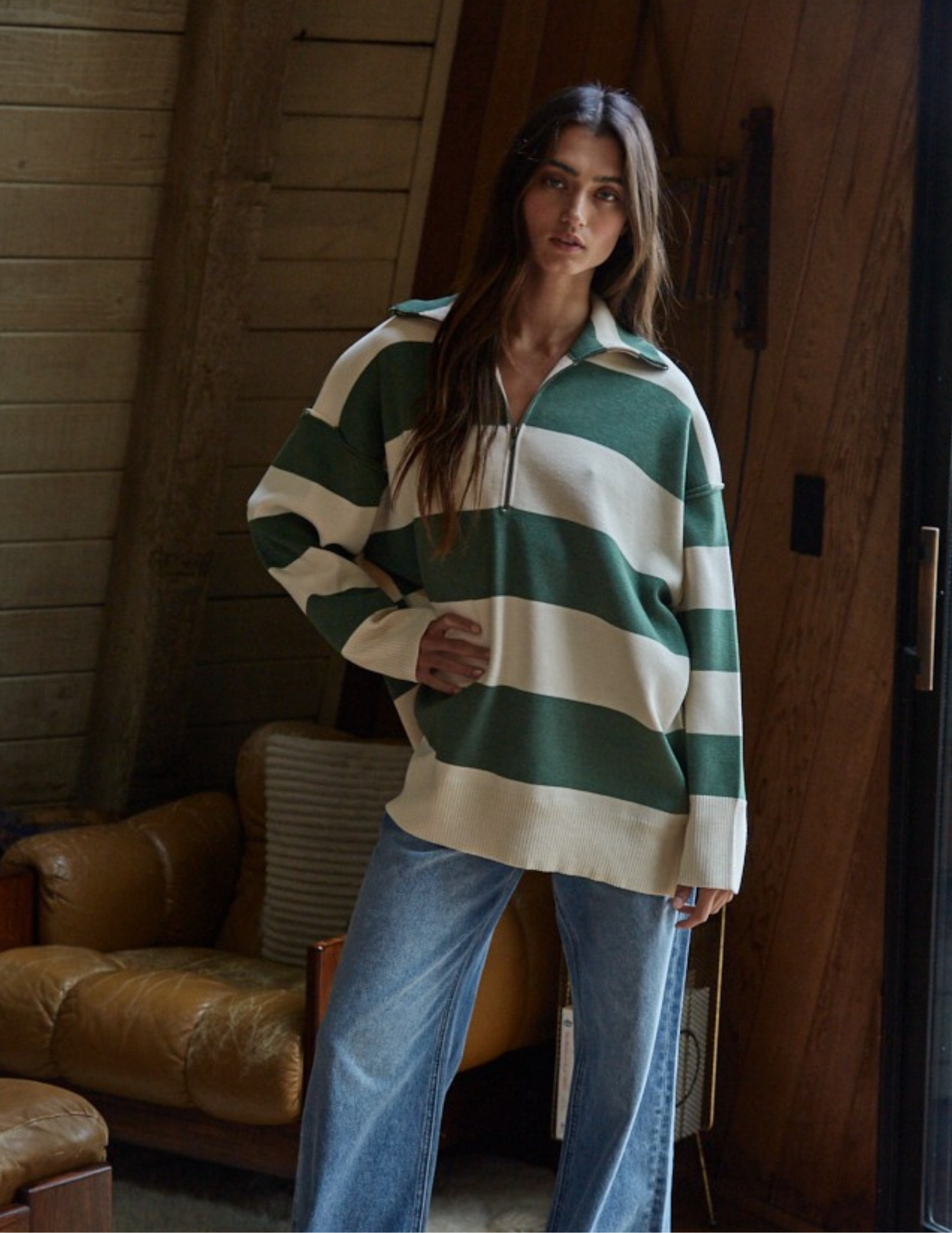 Knit Striped Half Zip Top