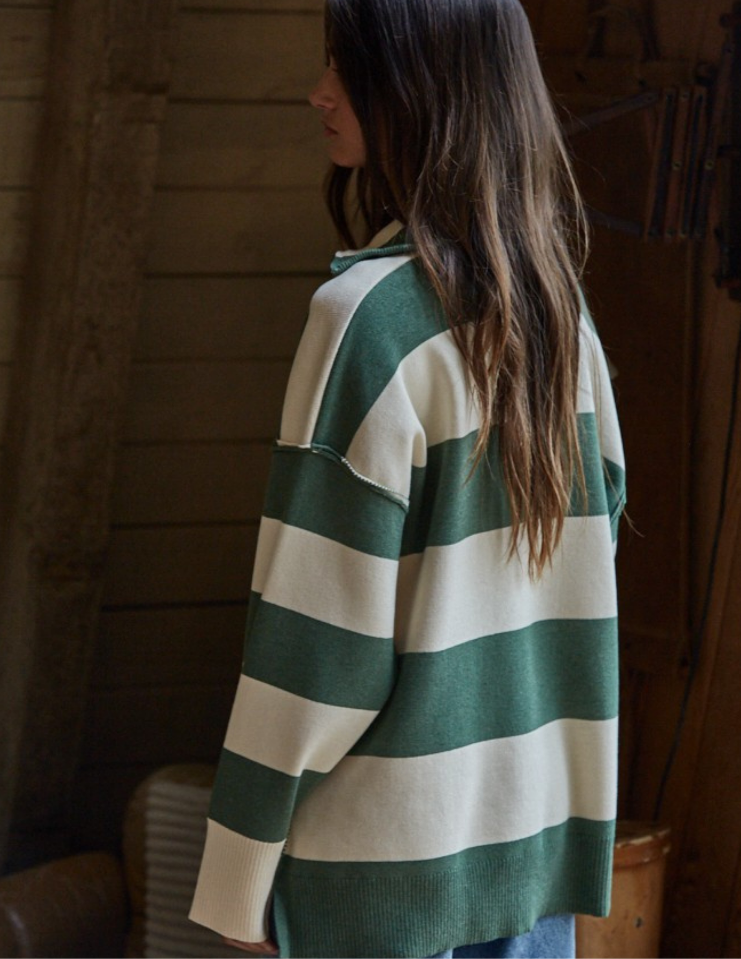 Knit Striped Half Zip Top