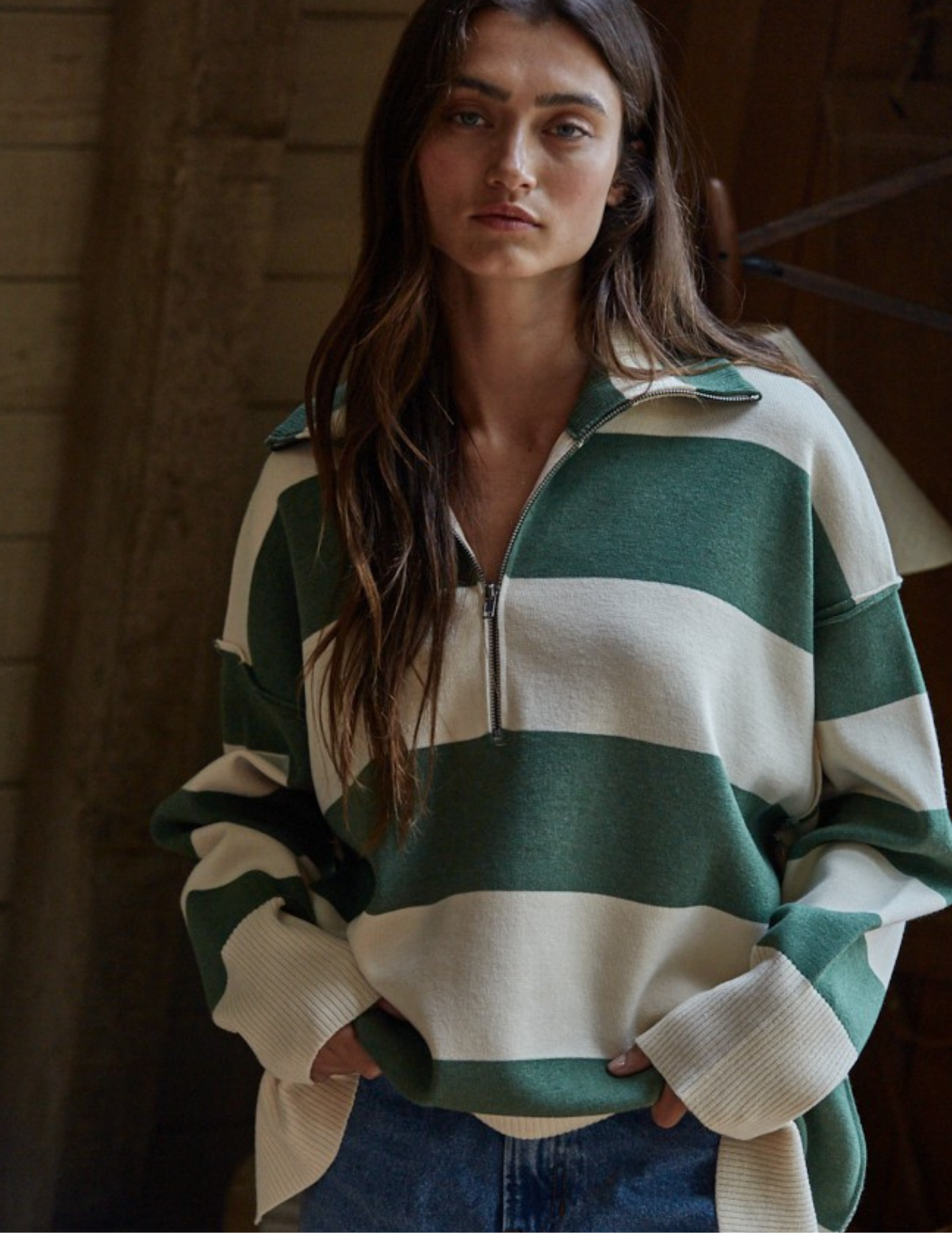 Knit Striped Half Zip Top