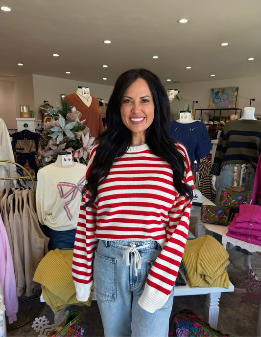 Get In Line Pullover- Cream Red