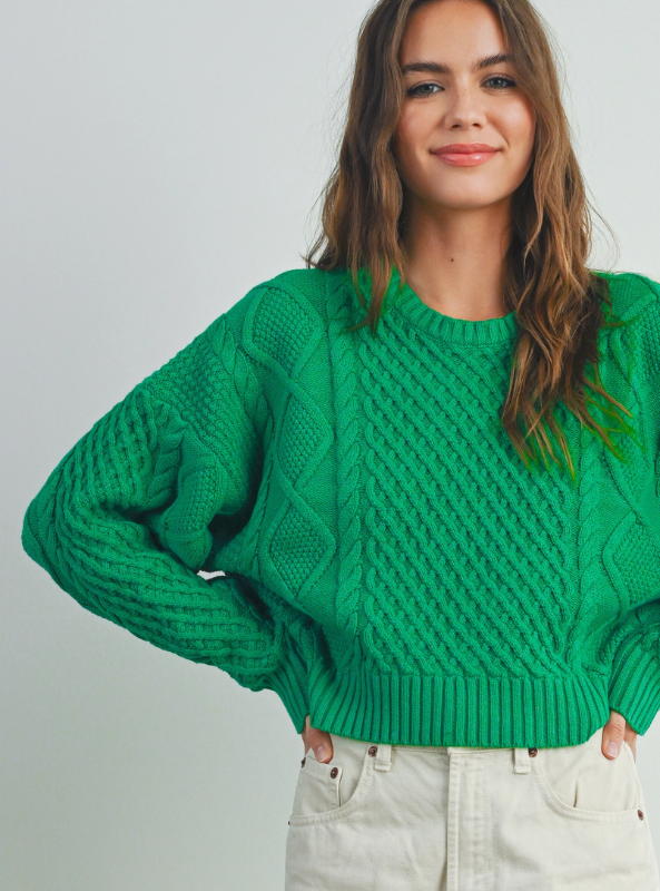 Green Cable Knit Sweater - Tres Chic Boutique