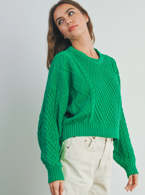 Green Cable Knit Sweater - Tres Chic Boutique