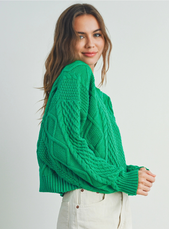 Green Cable Knit Sweater - Tres Chic Boutique