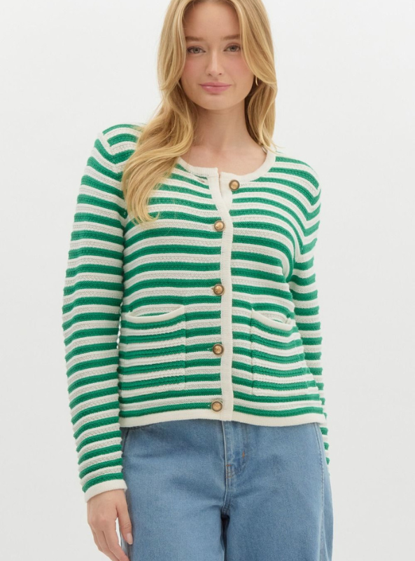 Green Striped Cardigan