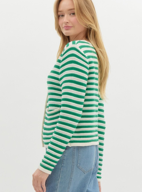 Green Striped Cardigan