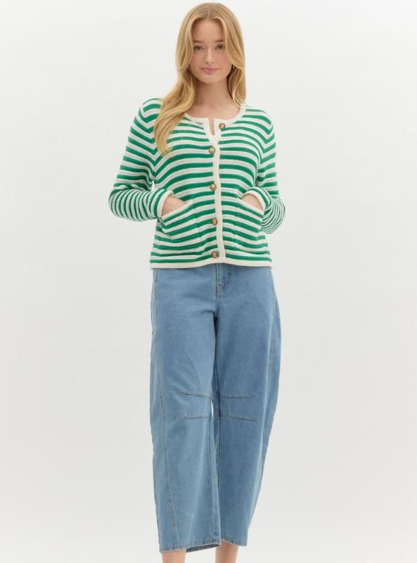 Green Striped Cardigan