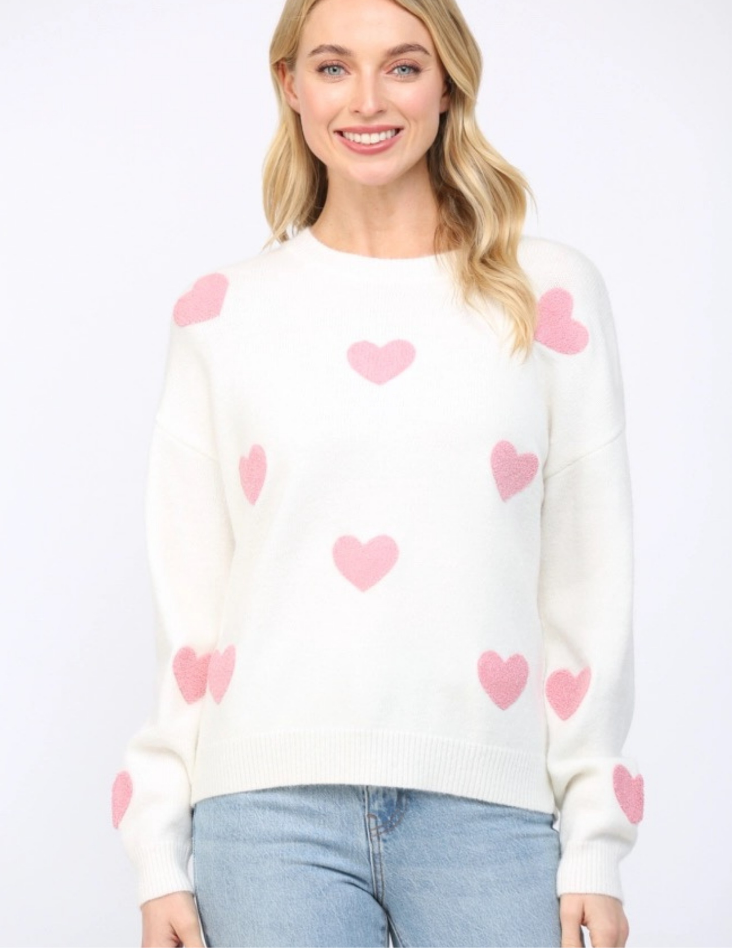 Heart Applique Crew Neckline Sweater