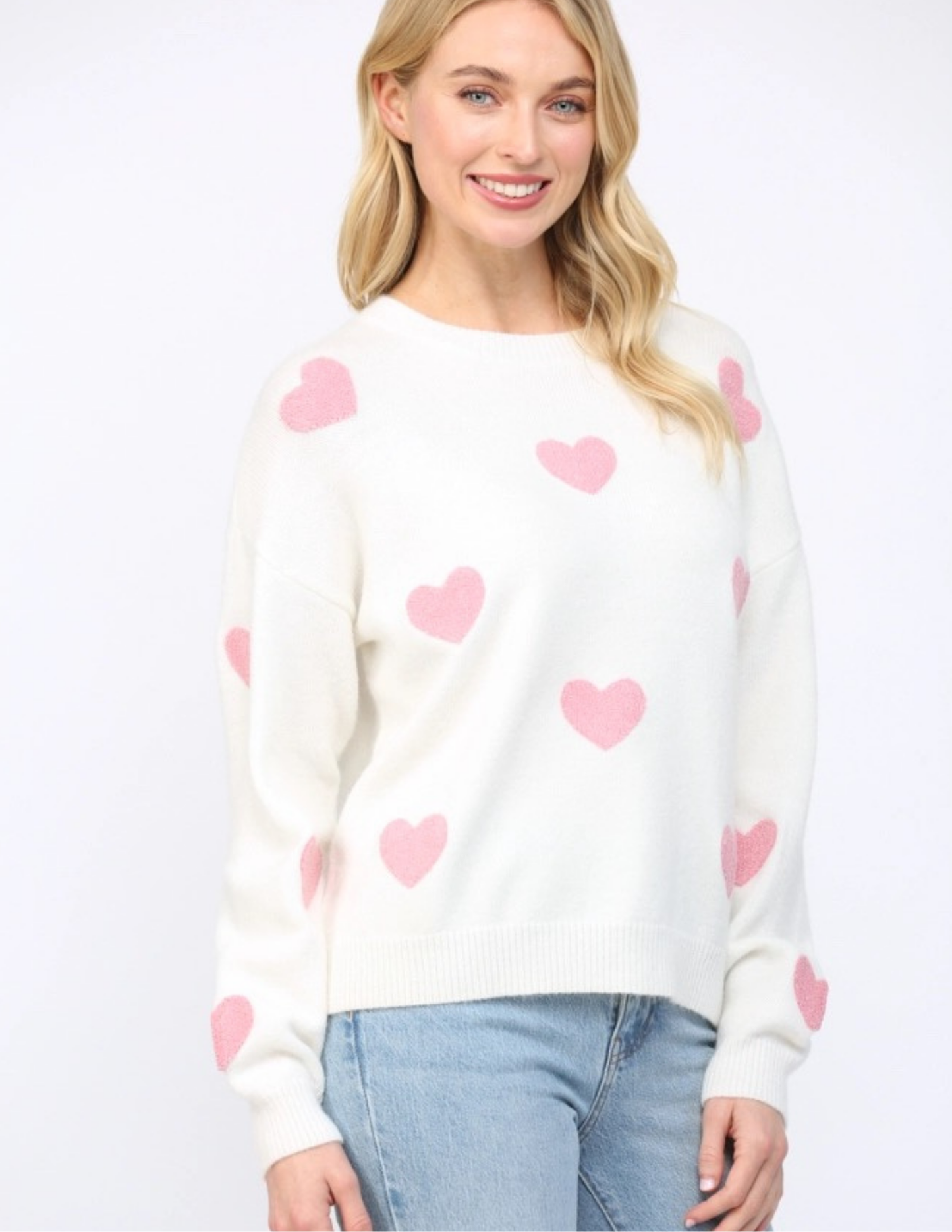 Heart Applique Crew Neckline Sweater