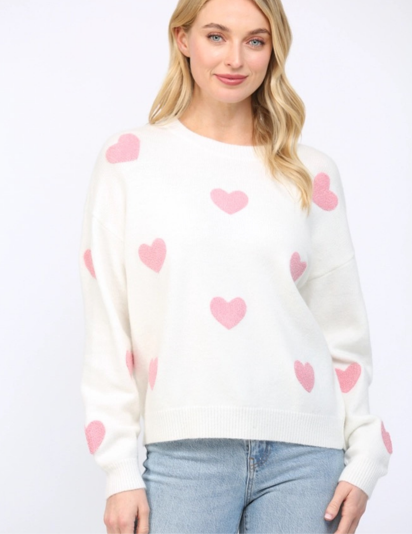 Heart Applique Crew Neckline Sweater