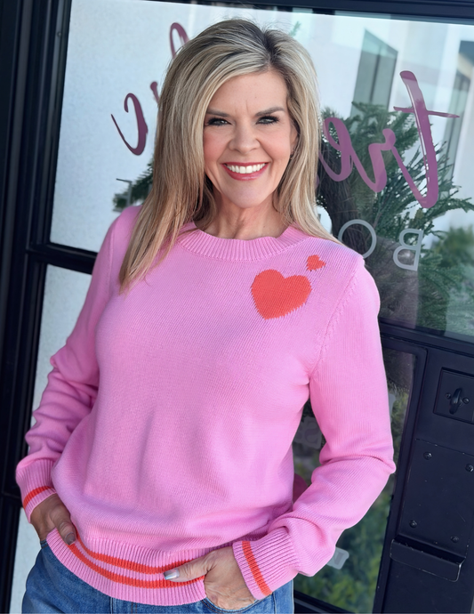 Heart Pattern Sweater- Pink/ Orange