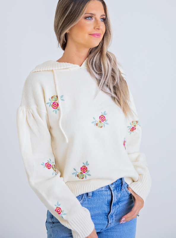 Karlie- Floral Novelty Sweater Hoodie