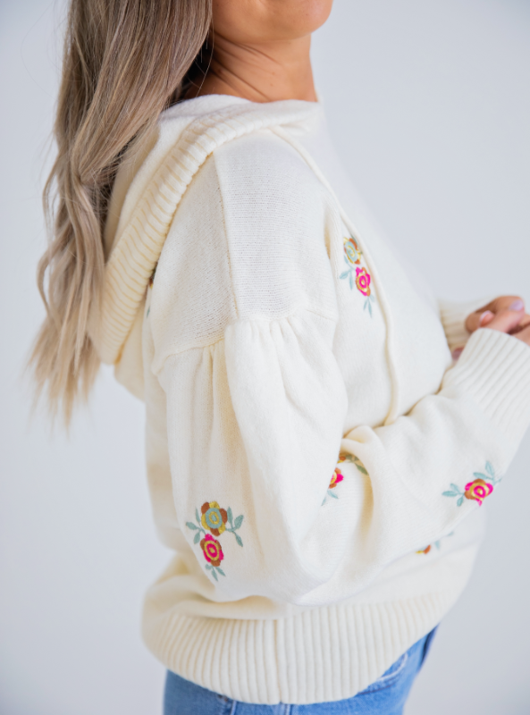 Karlie- Floral Novelty Sweater Hoodie