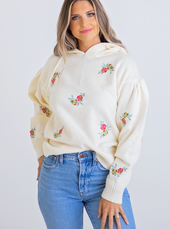 Karlie- Floral Novelty Sweater Hoodie