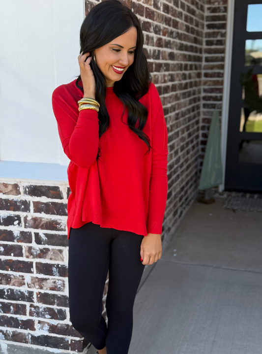 Karlie Red Novelty Crew Sweater - Tres Chic Boutique