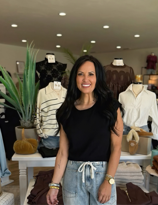 Knit Cap Sleeve Top- Black