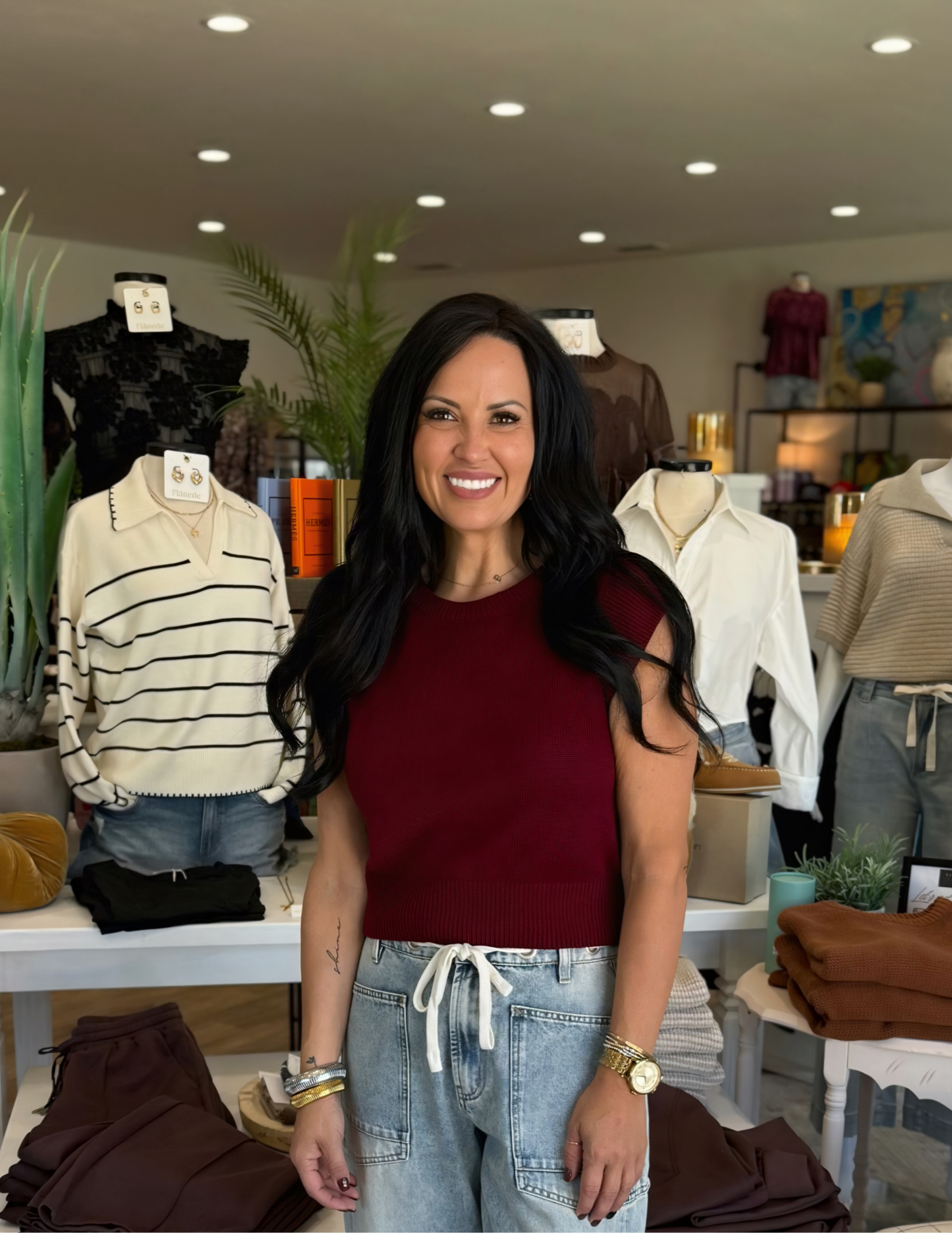 Knit Cap Sleeve Top- Garnet